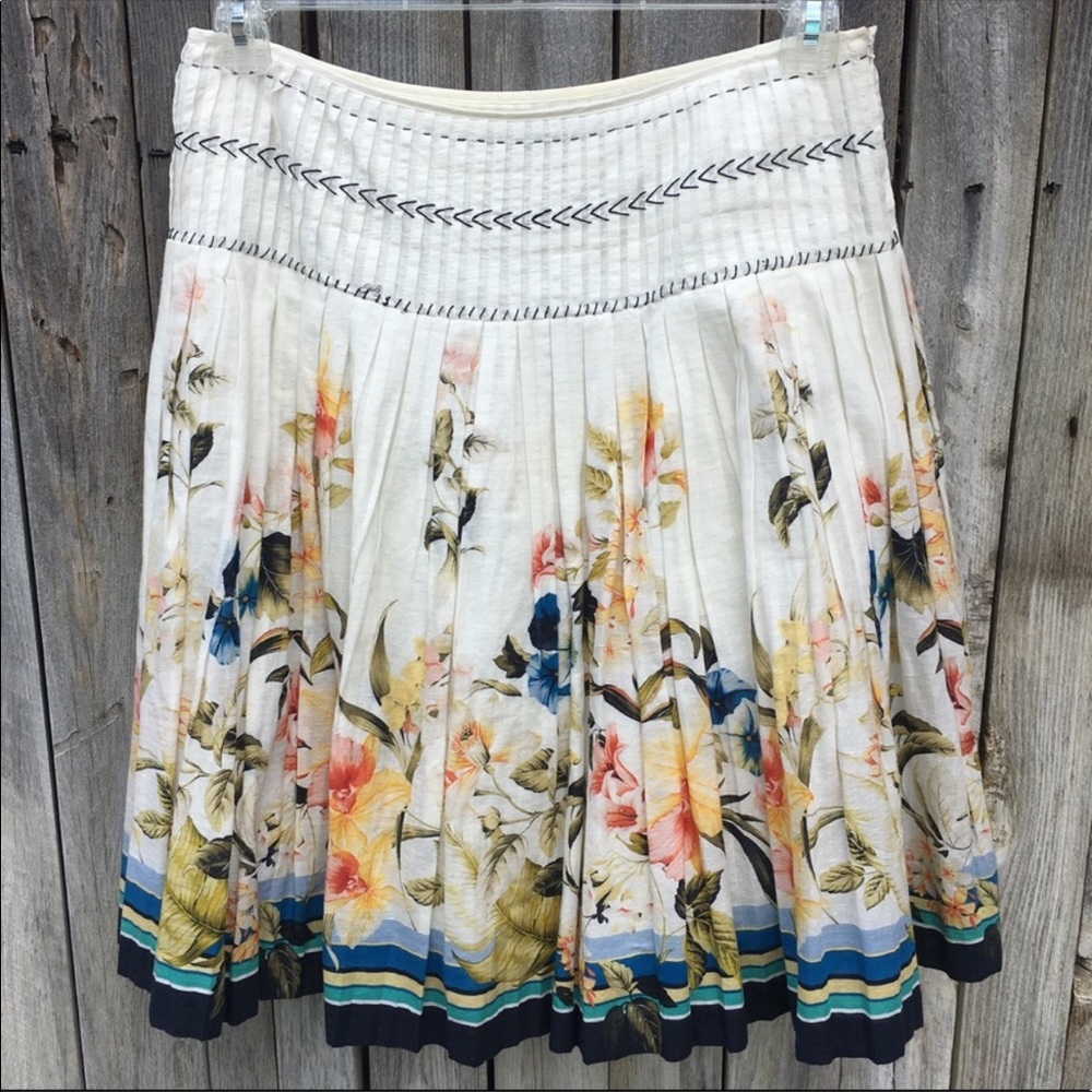 Tommy Bahama Floral Print Pleated Skirt Ivory 6